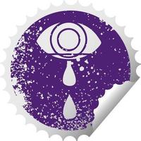 distressed circular peeling sticker symbol crying eye vector