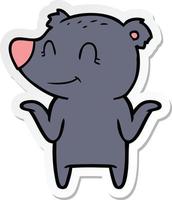 sticker of a smiling bear shrugging shoulders vector