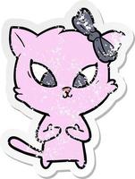 distressed sticker of a cartoon cat vector