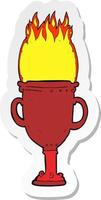 sticker of a cartoon flaming trophy vector