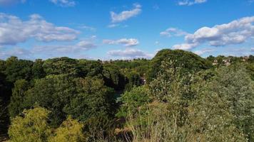 High Angle Aerial footage view of Local Public Park at a hot sunny day of Summer photo