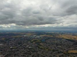 High Angle Footage Houses and Buildings at London Luton Town and Aerial view of Railway Station of Leagrave photo