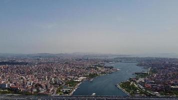 aerial view of the city of bosphorus river and bridge at Istanbul Turkey photo