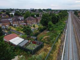 High Angle Aerial View of Train Tracks at Leagrave Luton Railway Station of England UK photo