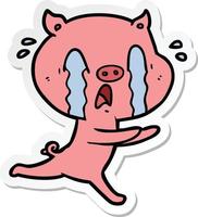 sticker of a crying pig cartoon vector