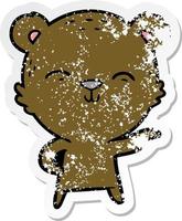 distressed sticker of a happy cartoon bear vector