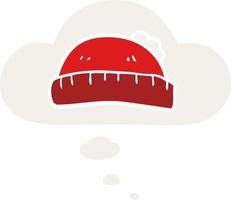 cartoon woolly hat and thought bubble in retro style vector