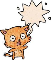 cartoon cat and speech bubble in retro texture style vector