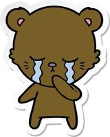 sticker of a crying cartoon bear vector