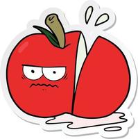 sticker of a cartoon angry sliced apple vector