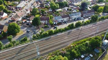 Train on Tracks and Beautiful Aerial View and High Angle footage of Leagrave Station of London Luton Town of England UK photo