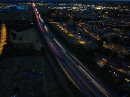 Beautiful Night Aerial View of British City, High Angle Drone's Footage of Luton Town of England UK photo