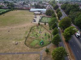 Aerial view and high angle footage of Playground at Luton City of England UK photo