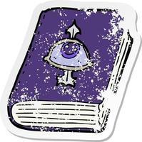 retro distressed sticker of a cartoon magic spell book vector