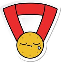 sticker of a cute cartoon gold medal vector