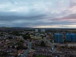 High angle aerial view of Luton City of England at Sunset Night. photo