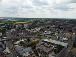 Aerial view and high angle footage of City Centre of British Town Luton England UK. photo