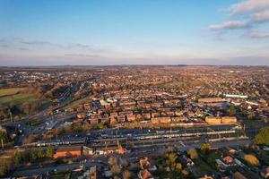 Gorgeous Aerial View of Luton City of England UK at Sunset Time, Colourful Clouds high angle footage taken by drone photo