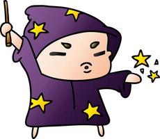 gradient cartoon  cute kawaii wizard child vector