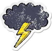 retro distressed sticker of a cartoon lightning bolt and cloud vector