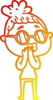 warm gradient line drawing cartoon woman wearing spectacles vector