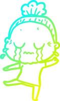 cold gradient line drawing cartoon crying old lady vector