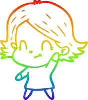 rainbow gradient line drawing cartoon friendly girl vector