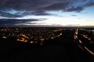 Beautiful Aerial High Angle View of British Motorways and Traffic at Luton Town of England UK at Night after Sunset photo