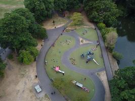 High angle and Aerial Footage of Local Free Access Public Park at Luton England UK photo