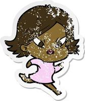 distressed sticker of a cartoon stressed woman vector