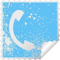 distressed square peeling sticker symbol telephone receiver vector