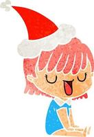 retro cartoon of a woman wearing santa hat vector