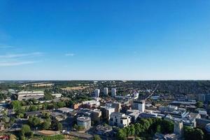 High Angle Drone's View of Luton City Center and Railway Station, Luton England. Luton is town and borough with unitary authority status, in the ceremonial county of Bedfordshire photo