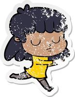 distressed sticker of a cartoon indifferent woman vector