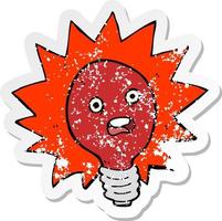 retro distressed sticker of a cartoon red lightbulb vector