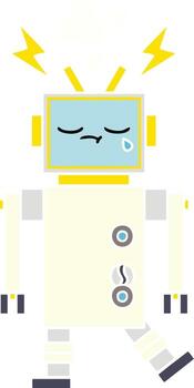 robot de llanto de dibujos animados retro de color plano vector