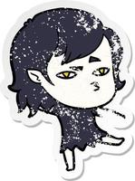 distressed sticker of a cartoon vampire girl vector