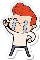 sticker of a cartoon man crying vector