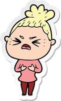 sticker of a cartoon angry woman vector