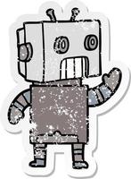 distressed sticker of a cartoon robot vector