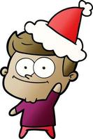 gradient cartoon of a happy man wearing santa hat vector