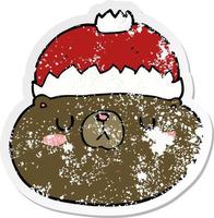 distressed sticker of a cartoon christmas bear vector