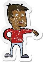 retro distressed sticker of a cartoon man making camp gesture vector