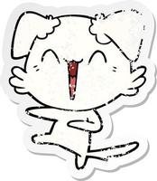 distressed sticker of a happy dancing dog cartoon vector