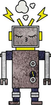 retro grunge texture cartoon malfunctioning robot