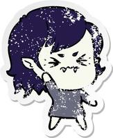 distressed sticker of a annoyed cartoon vampire girl vector