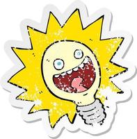 retro distressed sticker of a cartoon lightbulb vector
