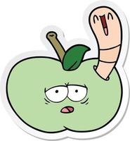 sticker of a cartoon worm in apple vector