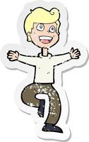 retro distressed sticker of a cartoon excited boy vector