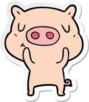 sticker of a cartoon content pig vector